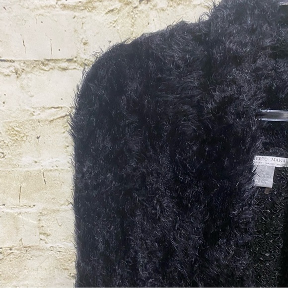 Alberto Makali Black Soft Eyelash Fringe Open Front Sleeveless Cardigan - Picture 2 of 5